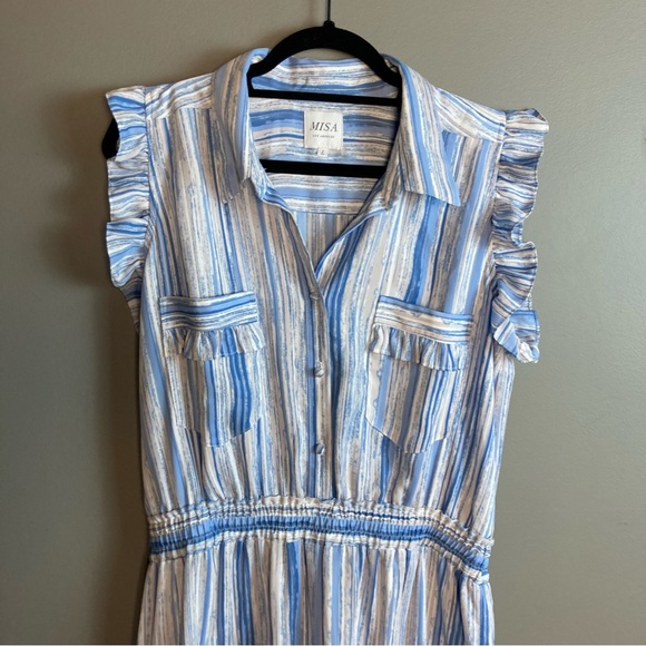 MISA shirt dress striped and tiered blue and white size large - Picture 7 of 13